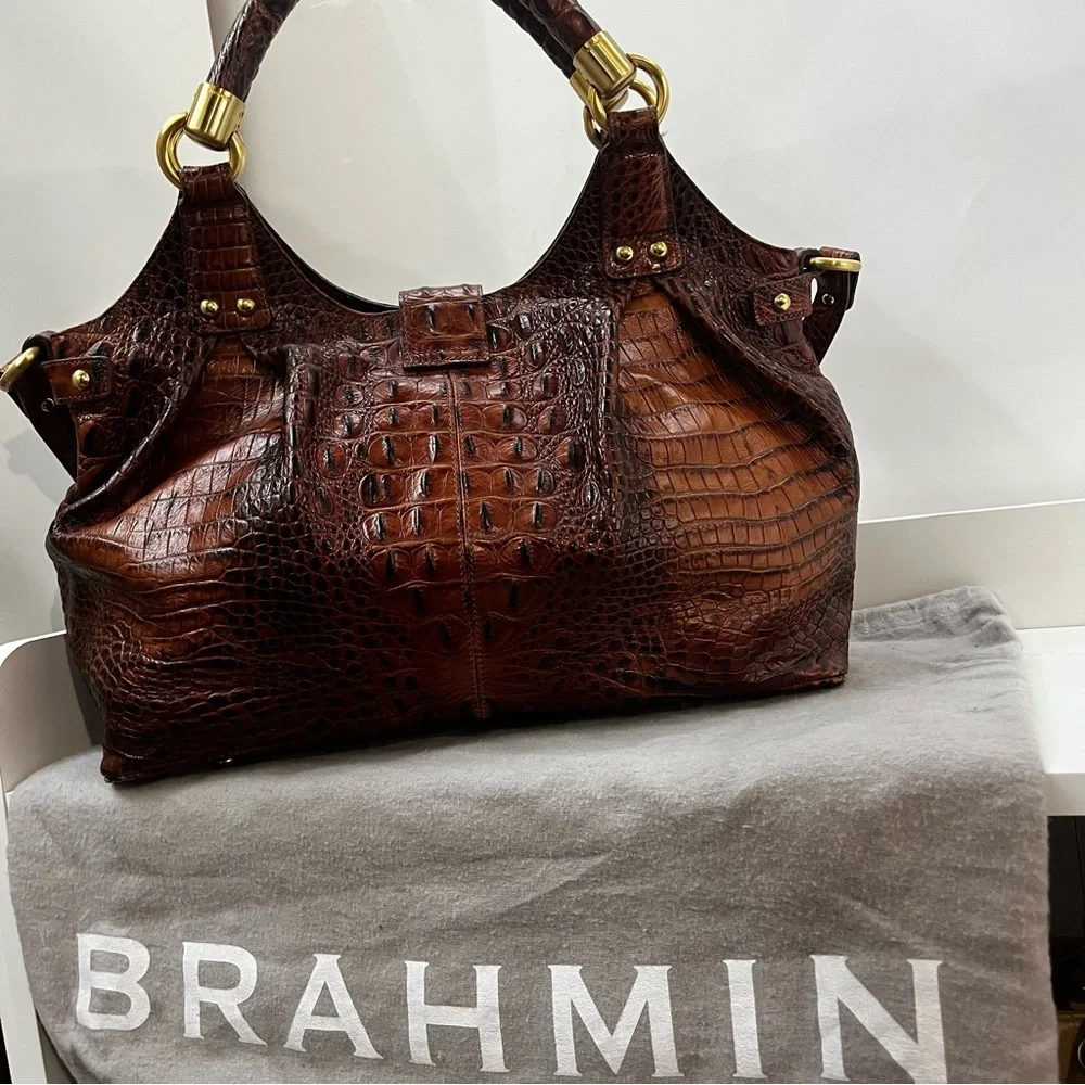 BRAHMIN Melbourne Dagny Elisa Pecan Satchel Tote Shoulder Bag